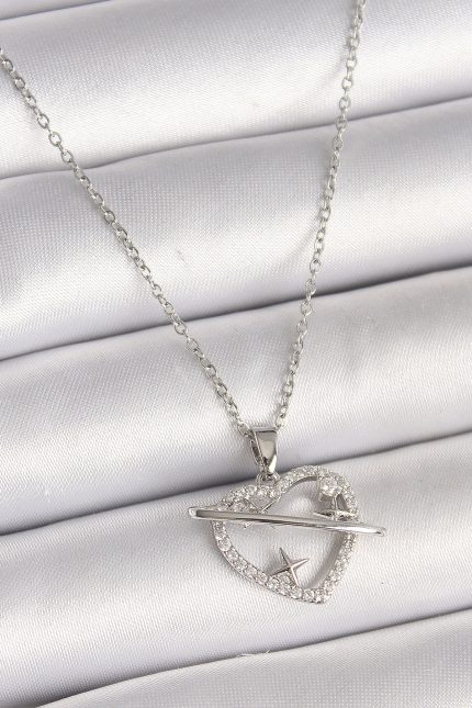 Bouquet Bouqtique 316L Çelik Gümüş Renk Zincir Zirkon Taşlı Kalp Model Yıldız Detay Kadın Kolye BQT35BKO9860