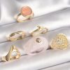 Bouquet Bouqtique Pirinç Gold Renk Pembe Plastik Yüzük Model Daire Pembe Mine Yılan Detay 6'Lı Kadın Yüzük Seti BQT35BYK3613