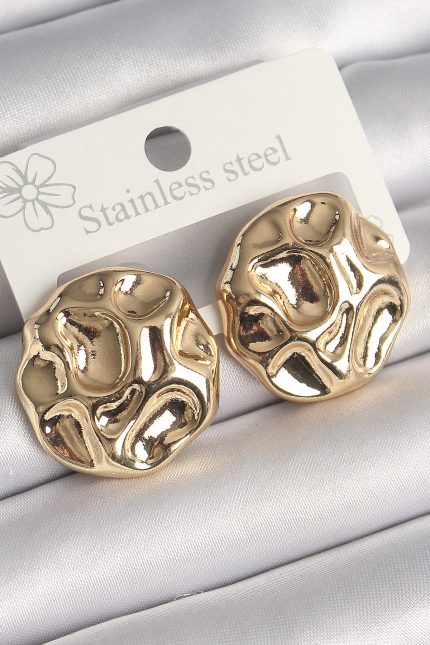 Bouquet Bouqtique Pirinç Gold Renk İşlemeli Daire Plaka Model Kadın Küpe BQT35BKP10244