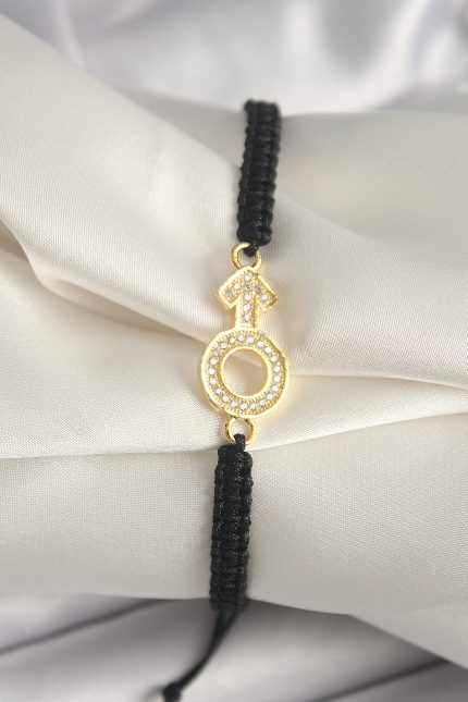 Bouquet Bouqtique Pirinç Gold Renk Zirkon Taşlı Mars Figür Asansörlü Makrome Model Kadın Bileklik BQT35BB6798