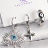 Bouquet Bouqtique Pirinç Gümüş Renk Zirkon Taşlı Göz Model Nazar Boncuk Detay 3'Lü Kadın Kombin Küpe BQT35BKP10440