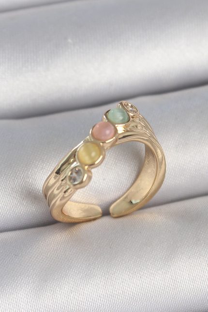 Bouquet Bouqtique Pirinç Gold Renk Zirkon Taş Detaylı Karışık Mineli Ayarlanabilir Kadın Yüzük BQT35BYK3729