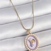 Bouquet Bouqtique 316L Çelik Gold Renk Zincir Mor Mineli İncili Zirkon Taşlı Çiçek İşlemeli Portre Model Kadın Kolye BQT35BKO10195