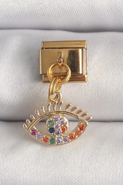Bouquet Bouqtique 316L Çelik Gold Renk Sallantı Renkli Zirkon Taşlı Göz Model Nomination Charm BQT35BC1346