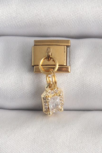 Bouquet Bouqtique 316L Çelik Gold Renk Sallantı Zirkon Taşlı Kare Model Nomination Charm BQT35BC1348