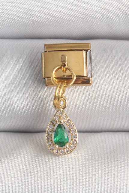 Bouquet Bouqtique 316L Çelik Gold Renk Sallantı Damla Yeşil Zirkon Taşlı Nomination Charm BQT35BC1349