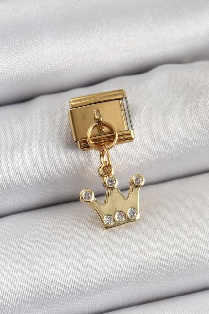 Bouquet Bouqtique 316L Çelik Sallantılı Zirkon Taşlı Kraliçe Tacı Model Gold Renk Nomination Charm BQT35BC1397