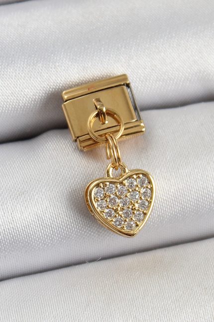 Bouquet Bouqtique 316L Çelik Sallantılı Zirkon Taşlı Kalp Model Gold Renk Nomination Charm BQT35BC1409