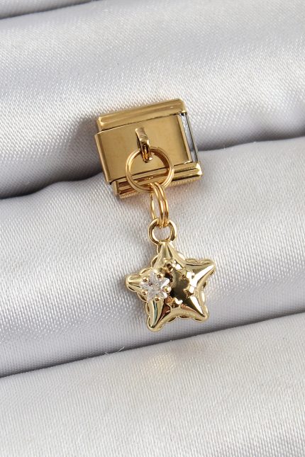 Bouquet Bouqtique 316L Çelik Sallantılı Zirkon Taşlı Yıldız Model Gold Renk Nomination Charm BQT35BC1416