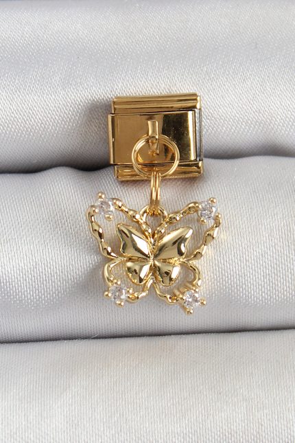 Bouquet Bouqtique 316L Çelik Sallantılı Zirkon Taşlı Kelebek Model Gold Renk Nomination Charm BQT35BC1414