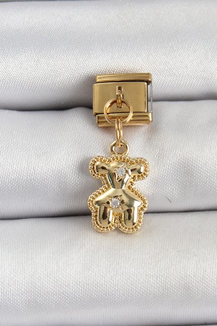 Bouquet Bouqtique 316L Çelik Sallantılı Zirkon Taşlı Ayıcık Model Gold Renk Nomination Charm BQT35BC1432