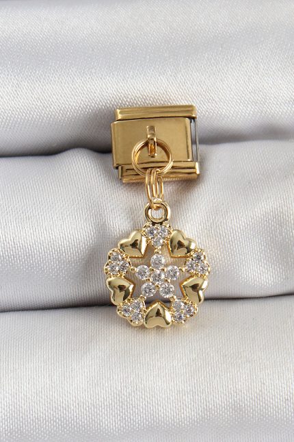 Bouquet Bouqtique 316L Çelik Sallantılı Zirkon Taşlı Kalp Detaylı Yıldz Model Gold Renk Nomination Charm BQT35BC1415