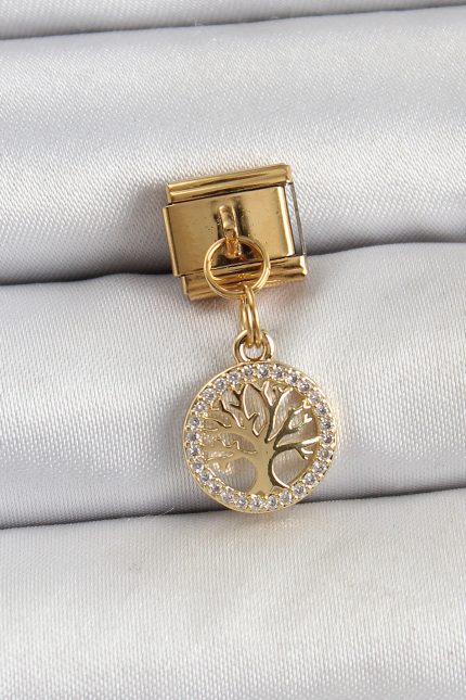 Bouquet Bouqtique 316L Çelik Sallantılı Zirkon Taşlı Hayat Ağacı Model Gold Renk Nomination Charm BQT35BC1422