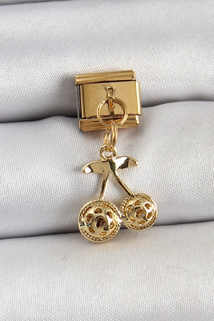 Bouquet Bouqtique 316L Çelik Sallantılı Zirkon Taşlı Fiyonk Model Gold Renk Nomination C316L Çelik Sallantılı Kiraz Model Gold Renk Nomination Charm BQT35BC1425