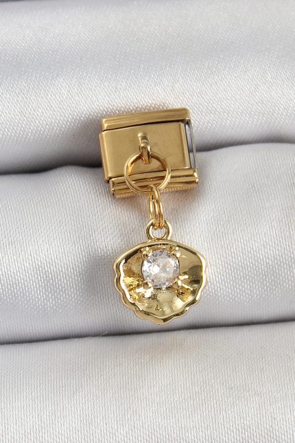 Bouquet Bouqtique 316L Çelik Sallantılı Zirkon Taşlı İstiridye Model Gold Renk Nomination Charm BQT35BC1426