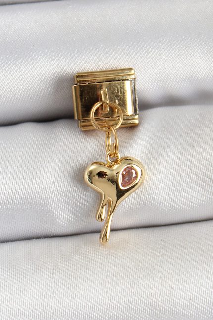Bouquet Bouqtique 316L Çelik Sallantılı Zirkon Taşlı Eriyen Kalp Model Gold Renk Nomination Charm BQT35BC1433