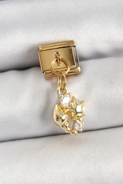 Bouquet Bouqtique 316L Çelik Sallantılı Zirkon Taşlı Deniz Kabuğu Ve Yıldız Model Gold Renk Nomination Charm BQT35BC1436
