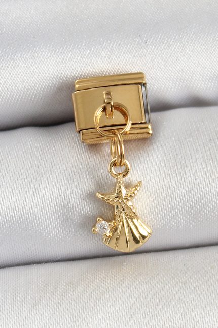 Bouquet Bouqtique 316L Çelik Sallantılı Zirkon Taşlı Deniz Yıldızı Ve İstiridye Model Gold Renk Nomination Charm BQT35BC1438