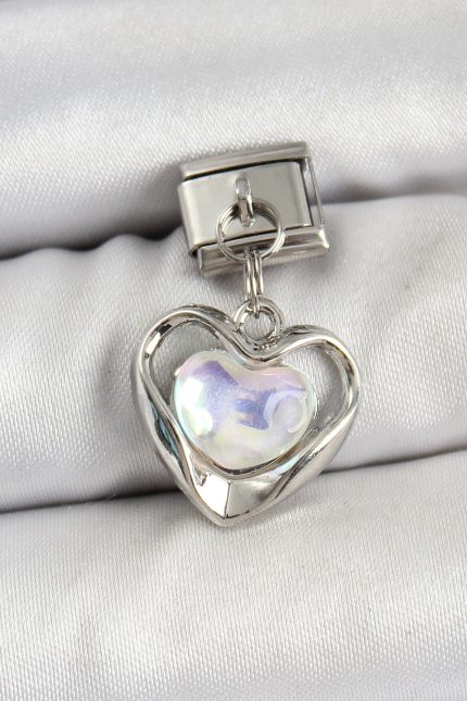 Bouquet Bouqtique 316L Çelik Sallantılı Zirkon Taşlı Kalp Model Gümüş Renk Nomination Charm BQT35BC1461