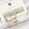 Bouquet Bouqtique Pirinç Zirkon Taşlı Çiçek Ve Ay Model Gold Renk 3'lü Çift Kadın Küpe Set BQT35BKP10827