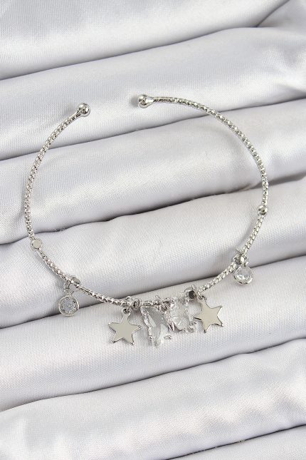 Bouquet Bouqtique Pirinç Zirkon Taşlı Kelebek Ve Yıldız Model Gümüş Renk Charm Bileklik BQT35BB7345
