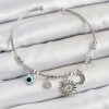 Bouquet Bouqtique Pirinç Zirkon Taşlı Güneş Ay Ve Nazar Model Gümüş Renk Charm Bileklik BQT35BB7346