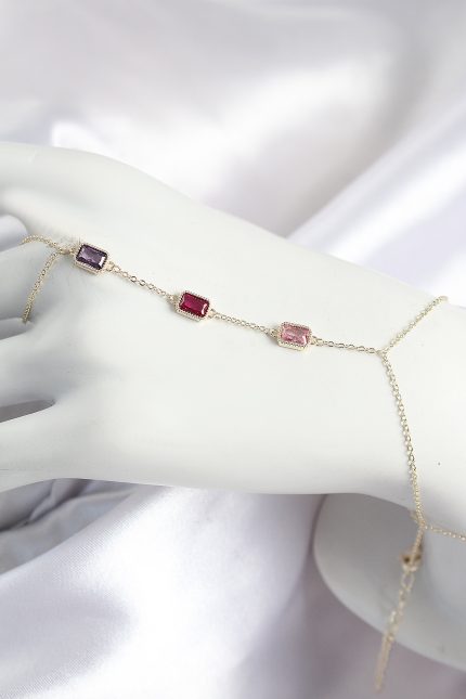 Bouquet Bouqtique Pirinç Renkli Zirkon Taşlı Dikdörtgen Model Gold Renk Kadın Şahmeran BQT35SN693
