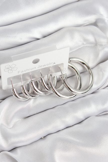 Bouquet Bouqtique Pirinç Halka Model Gümüş Renk Kadın Set Küpe BQT35BKP11056
