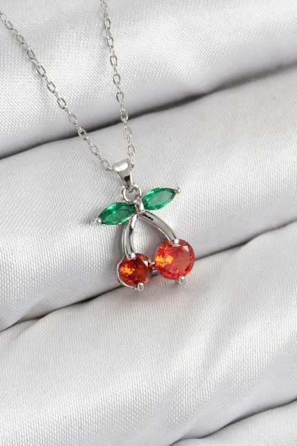 Bouquet Bouqtique Pirinç Zirkon Taşlı Kiraz Model Gümüş Renk Kadın Kolye BQT35BKO10421