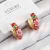 Bouquet Bouqtique Pirinç Gold Renk Kırmızı Çiçek İşleme Mineli Kadın Küpe BQT35BKP11118