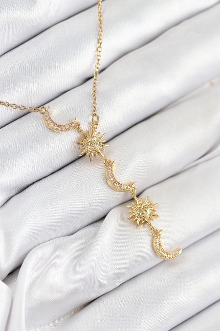 Bouquet Bouqtique 316L Çelik Zirkon Taşlı Güneş Ve Ay Model Gold Renk Kadın Kolye BQT35BKO10548
