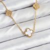 Bouquet Bouqtique 316L Çelik Zincir Gold Renk Beyaz ve Zirkon Taşlı Yonca Kadın Kolye BQT35BKO10590