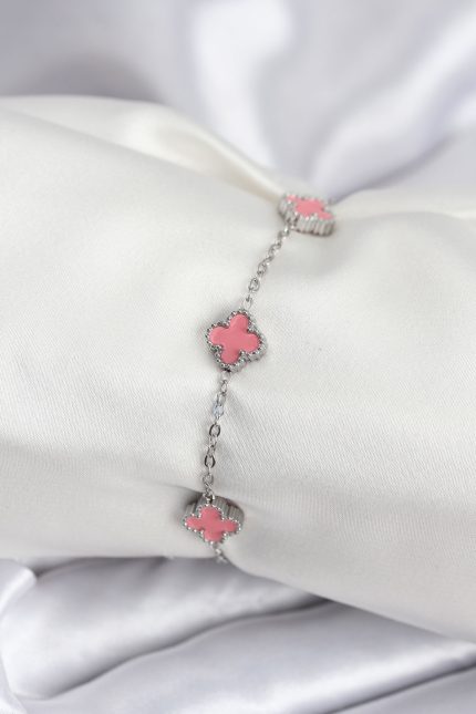 Bouquet Bouqtique 316L Çelik Gümüş Renk Pembe Baby Boy Yonca Kadın Bileklik BQT35BB7947