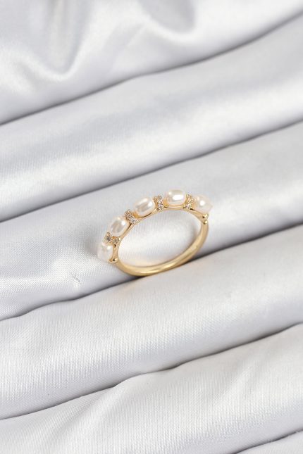 Bouquet Bouqtique Pirinç Gold Renk Sıralı İncili Kadın Yüzük BQT35BYK3844
