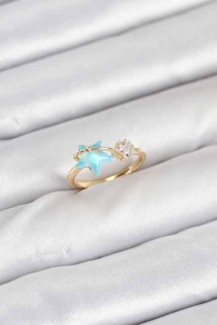 Bouquet Bouqtique Pirinç Gold Renk Mavi Yıldızlı Model Kadın Yüzük BQT35BYK3868