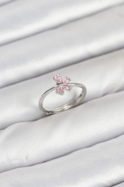 Bouquet Bouqtique Pirinç Gümüş Renk Pembe Kelebek Kadın Yüzük BQT35BYK3871