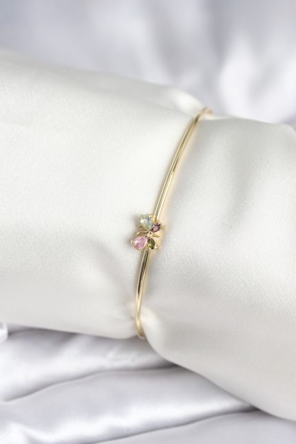 Bouquet Bouqtique Renkli Kelebek Figür Gold Renk Pirinç Kadın Bileklik BQT35BB8004