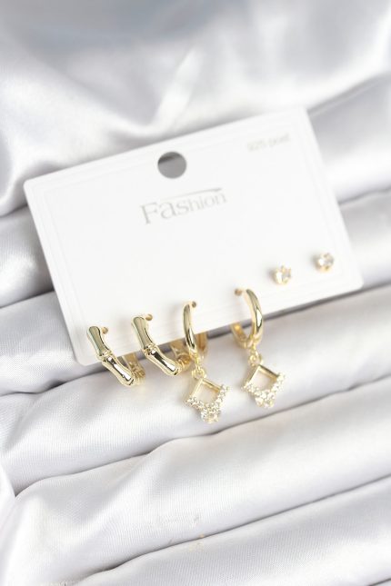 Bouquet Bouqtique Pirinç Gold Renk 925 Ayar Gümüş Çivili Kadın Küpe Seti BQT35BKP11260