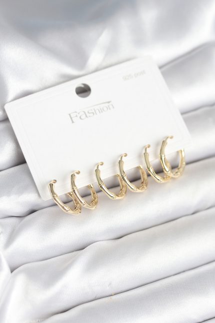 Bouquet Bouqtique Pirinç Gold Renk Kemik Halka Model 925 Ayar Gümüş Çivili Kadın Küpe Seti BQT35BKP11261