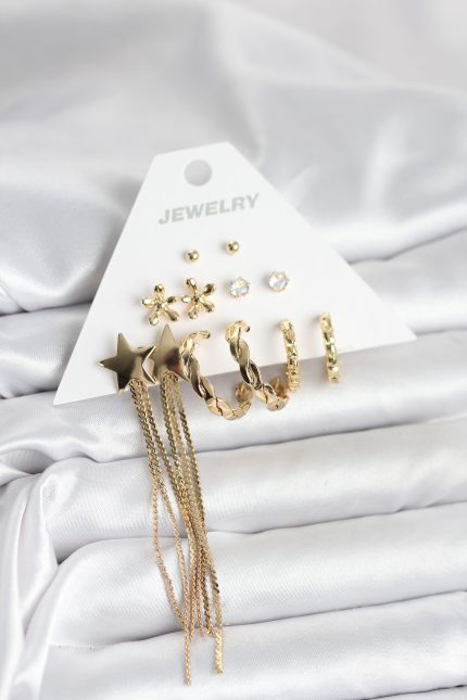 Bouquet Bouqtique Pirinç Gold Renk 6 Çift Kadın Küpe Seti BQT35BKP11325