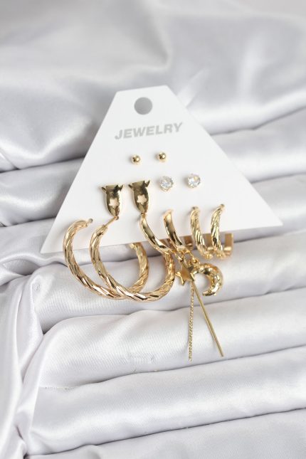 Bouquet Bouqtique Gold Renk Pirinç 6'lı Kadın Küpe Seti BQT35BKP11322