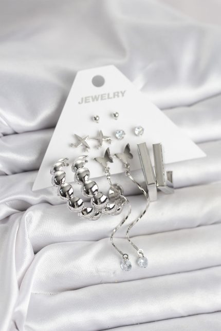 Bouquet Boutique Gümüş Renk Pirinç 6'lı Kadın Küpe Seti BQT35BKP11337