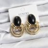 Bouquet Bouqtique Pirinç Gold Renk Siyah Taşlı Vintage Kadın Küpe BQT35BKP11355