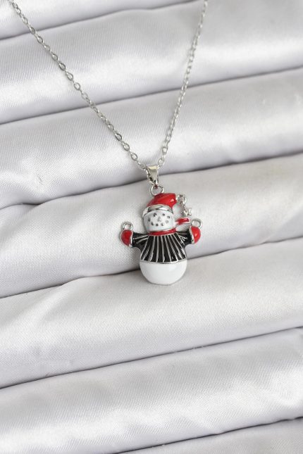 Bouquet Bouqtique 316L Çelik Zincir Gümüş Renk Kardan Adam Figürlü Yılbaşı Temalı Kadın Kolye BQT35BKO10713