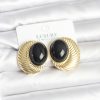 Bouquet Bouqtique Pirinç Gold Renk Siyah Boncuklu Oval Vintage Kadın Küpe BQT35BKP11390