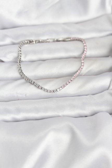 Bouquet Bouqtique Pembe ve Beyaz Zirkon Taşlı Gümüş Renk Su Yolu Kadın Bileklik BQT35BB8149
