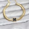 Bouquet Bouqtique 316L Çelik Gold Renk Siyah Yonca Model Zirkon Taşlı Yılan Zincirli Kadın Bileklik BQT35BB8156