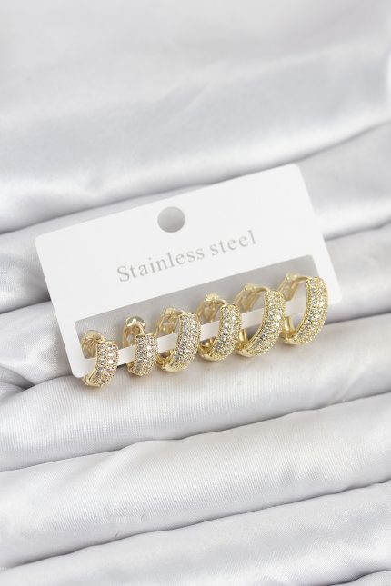 Bouquet Bouqtique 316L Çelik Gold Renk Zirkon Taşlı Halka Küpe Seti BQT35BKP11520