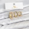 Bouquet Bouqtique Pirinç Gold Renk Zirkon Taşlı Halka Model YSX Trio Küpe Seti BQT35BKP11570