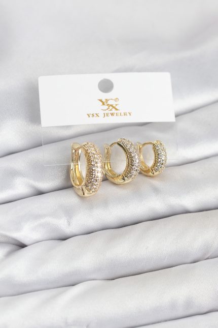 Bouquet Bouqtique Pirinç Gold Renk Zirkon Taşlı Halka Model YSX Trio Küpe Seti BQT35BKP11570
